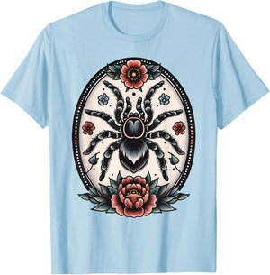 Traditional Floral Tarantula Retro Graphic For Spider Lovers T-Shirt - T-Shirt | Light Blue