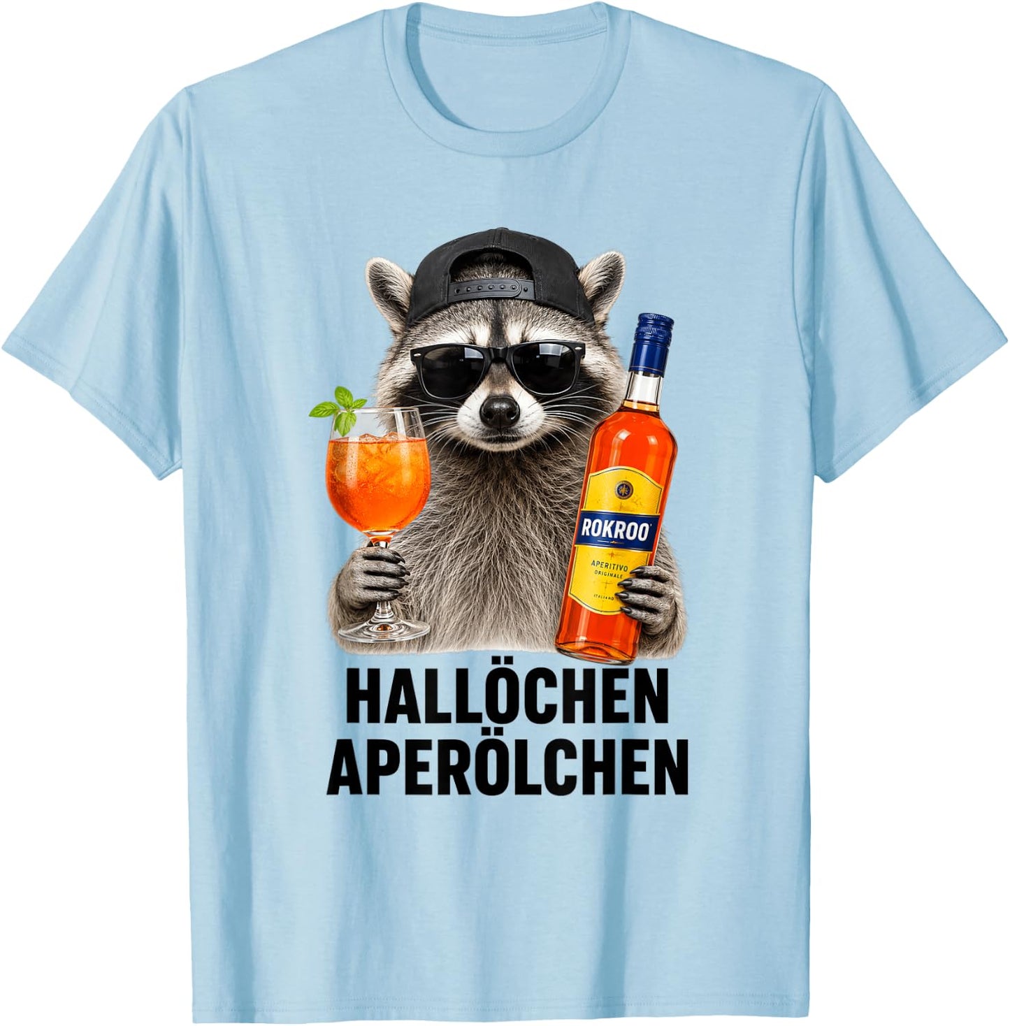 Waschbär Aperitif Hallöchen Aperölchen - Lustiges Waschbär T-Shirt - T-Shirt | Light Blue