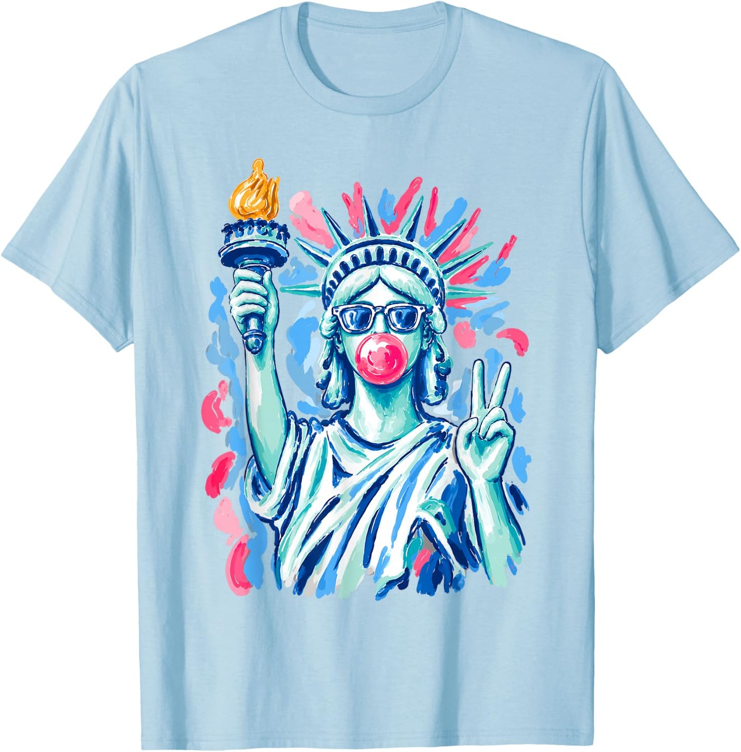 Statue of Liberty Blowing Bubble Gum Funny 4th of July Women T-Shirt - T-Shirt | Light Blue