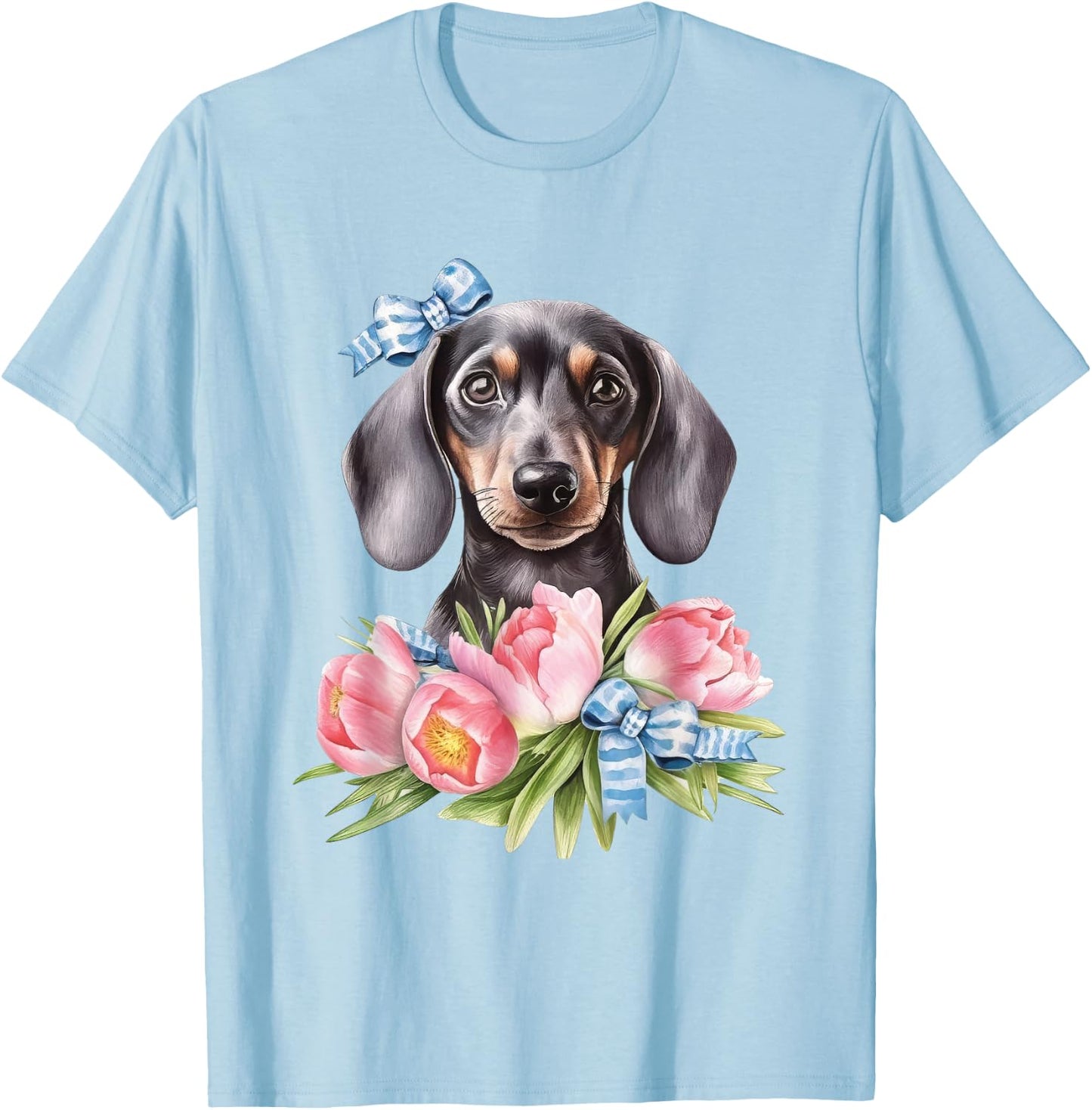 Floral Wildflower Wiener & Dachshund T-Shirt - T-Shirt | Light Blue