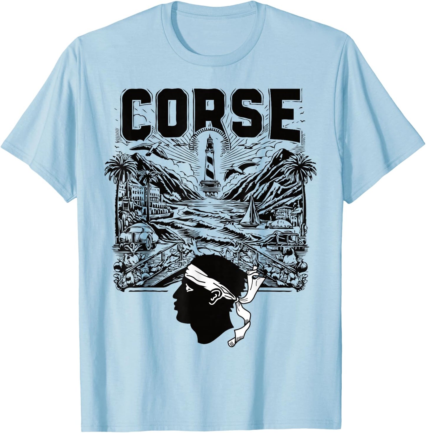 Beautiful Gift souvenir design Corsican flag symbol , white, S T-Shirt - T-Shirt | Light Blue