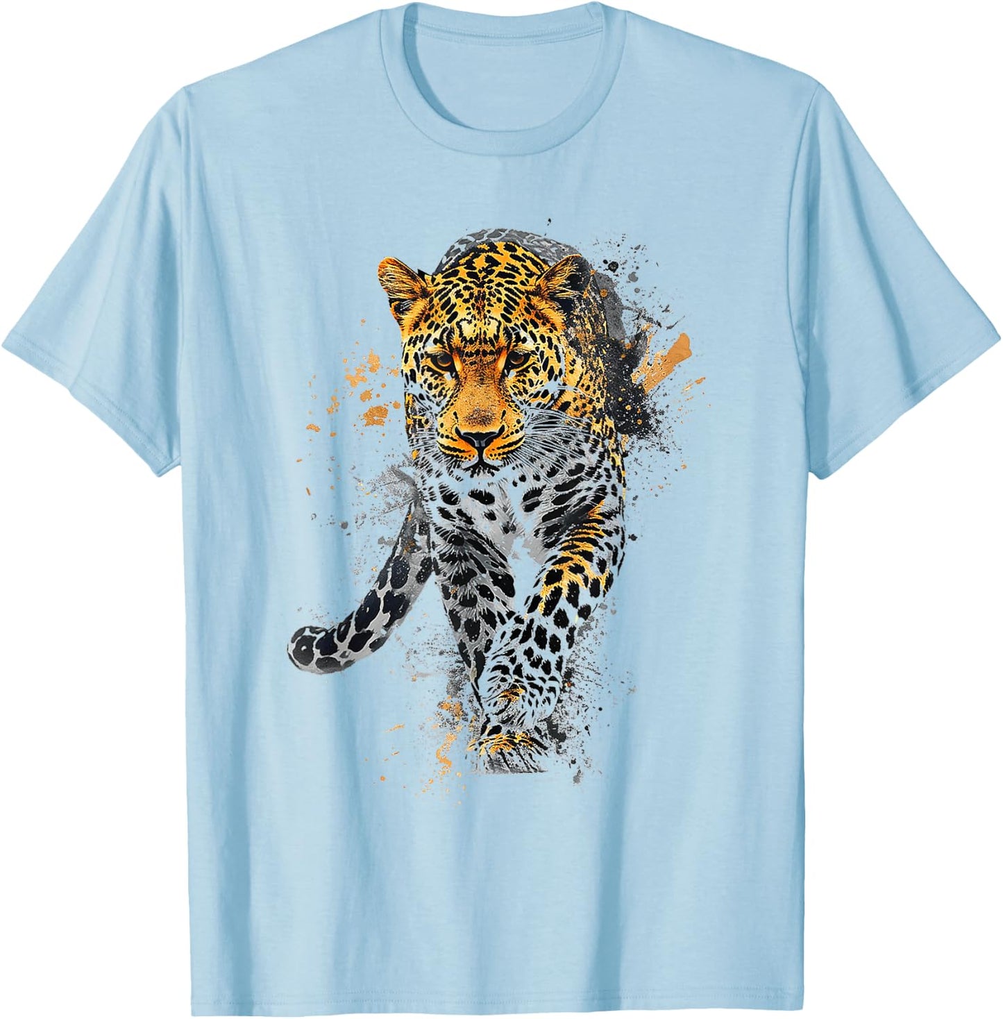 Leopard Animal Abstract Motif Drawing Art Painting Leopard T-Shirt - T-Shirt | Light Blue