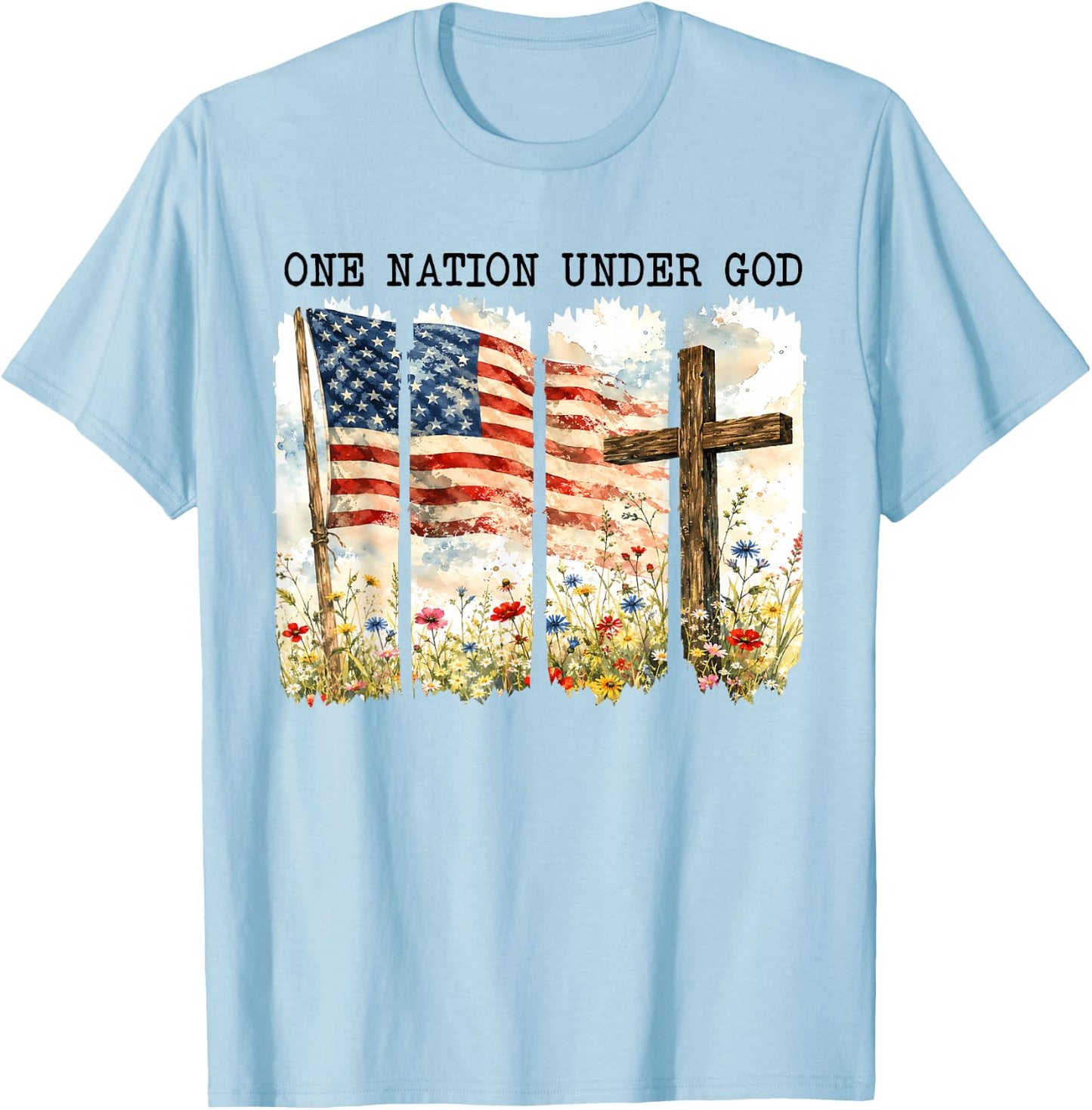 God Fourth of July Flag Jesus Patriotic Christian Men Women T-Shirt - T-Shirt | Light Blue