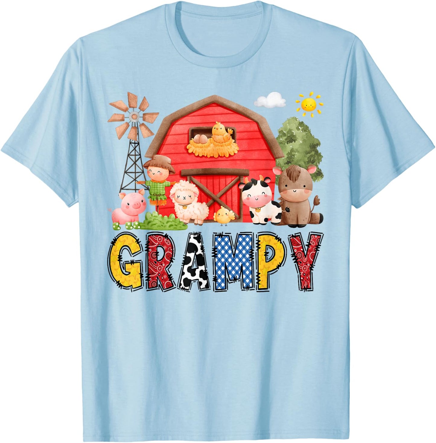 Grampy Farm Cow Birthday Boy Matching Family Matching T-Shirt - T-Shirt | Light Blue