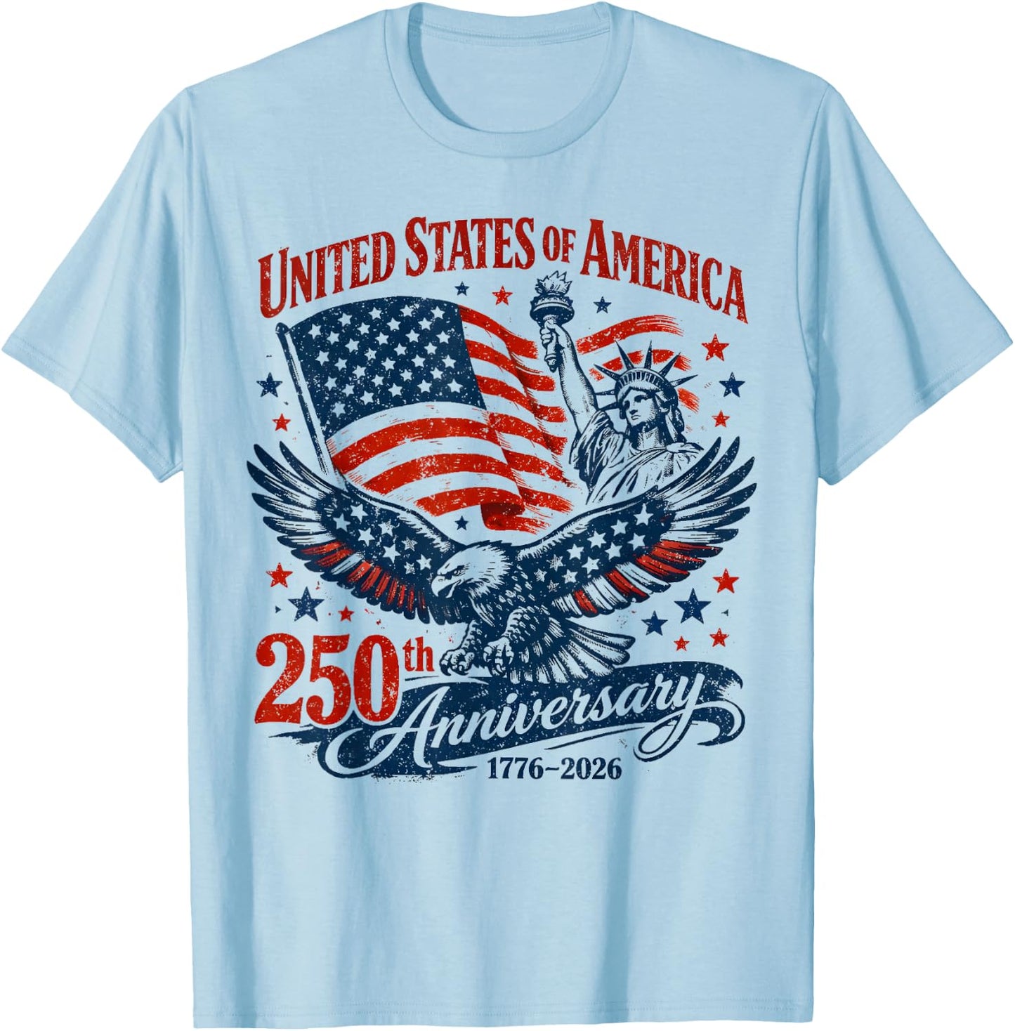 Vintage United States of America 250th Anniversary 1776 2026 T-Shirt - T-Shirt | Light Blue