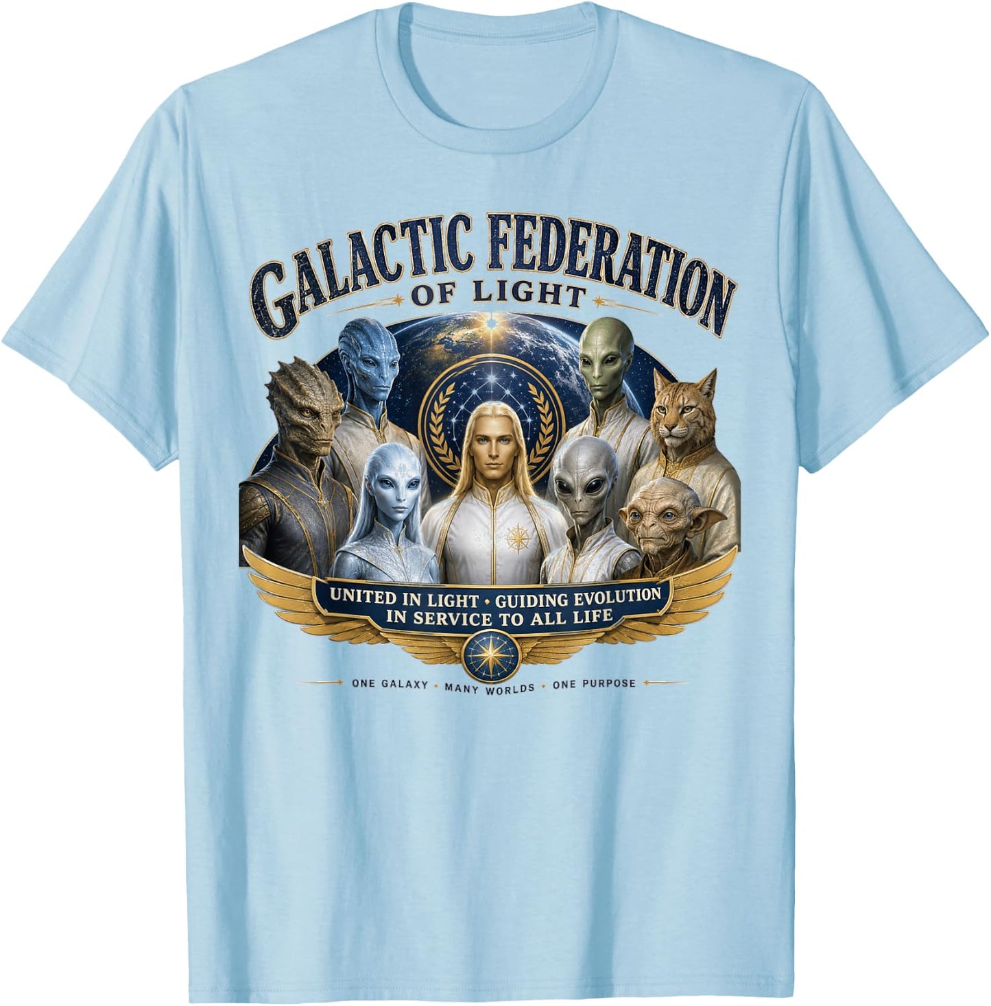 Galactic Federation of Light - Vintage Alien Federation T-Shirt - T-Shirt | Light Blue
