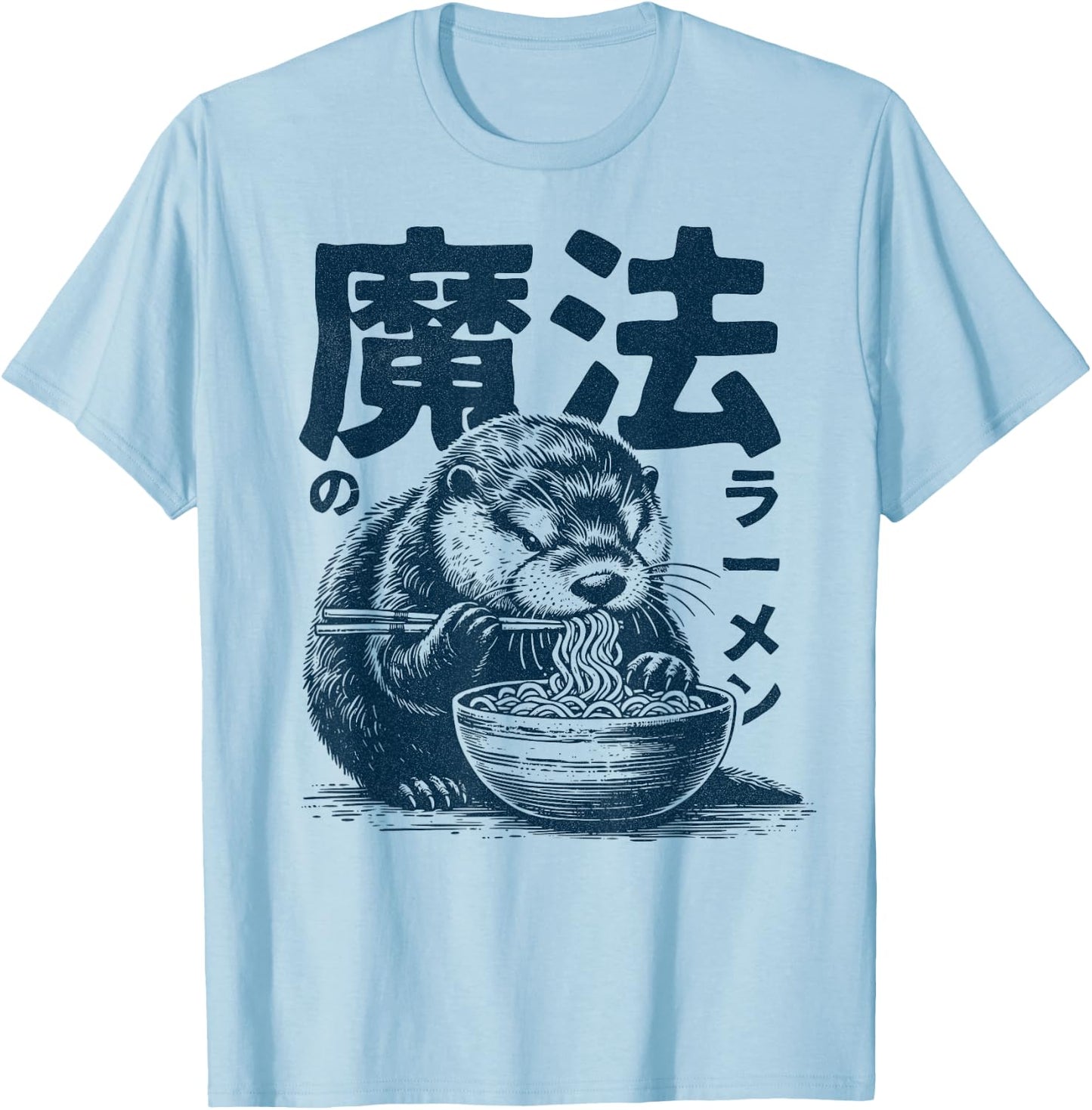 Ramen Sea Otter Kawauso - Japanese Ramen Otter , gray T-Shirt - T-Shirt | Light Blue