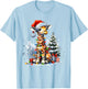 Cute Festive Giraffe Santa Hat Christmas Lights Snow Winter T-Shirt - T-Shirt | Light Blue