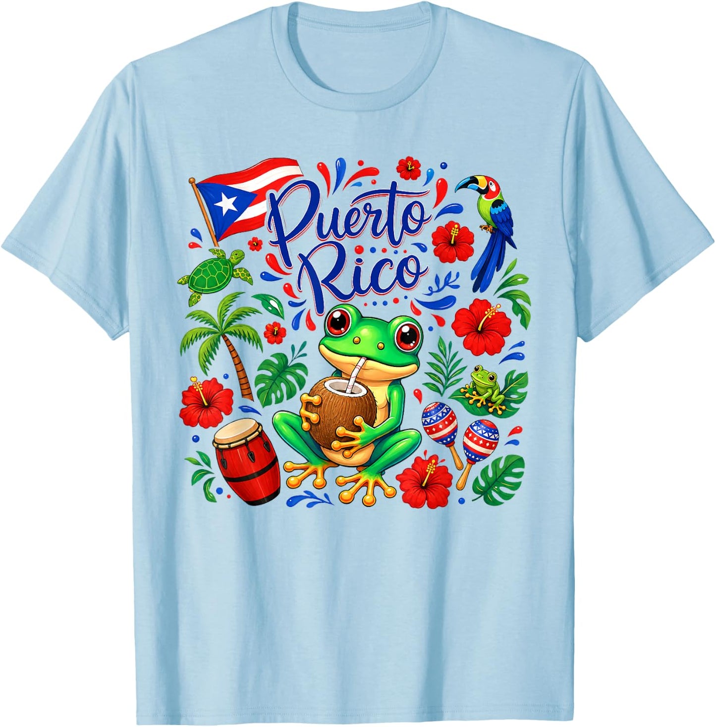 Hispanic Heritage Month Puerto Rico Coqui Frog Taino Symbol T-Shirt - T-Shirt | Light Blue