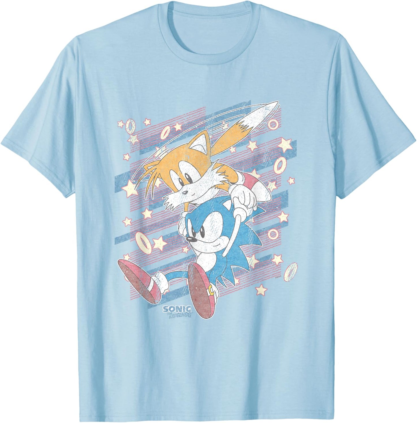 Sonic The Hedgehog Sonic & Tails Americana Distressed Logo T-Shirt - T-Shirt | Light Blue