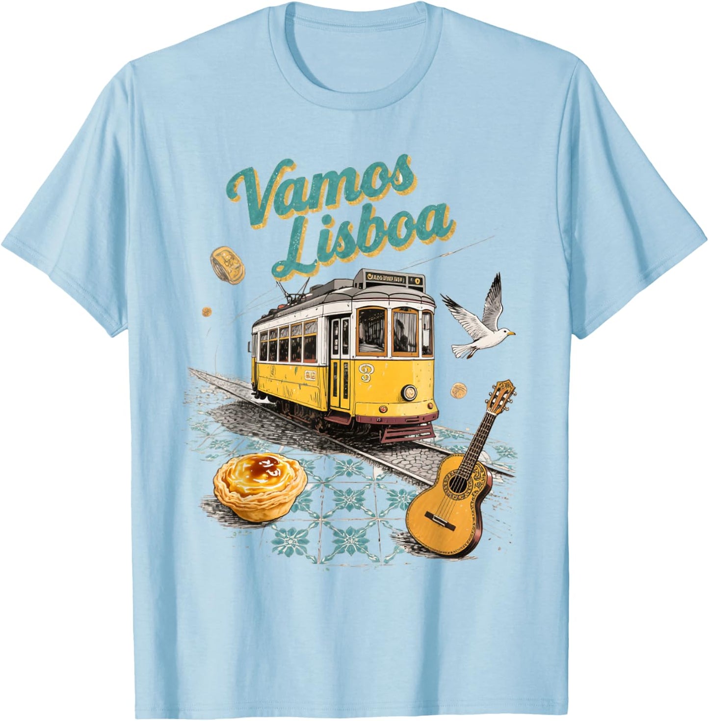 Vamos Lisboa Lisbonne Portugal Souvenir de Voyage rétro T-Shirt - T-Shirt | Light Blue