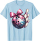Coquette Bow Bowling Ball Pins Checkered Disco Bowler Mom T-Shirt - T-Shirt | Light Blue