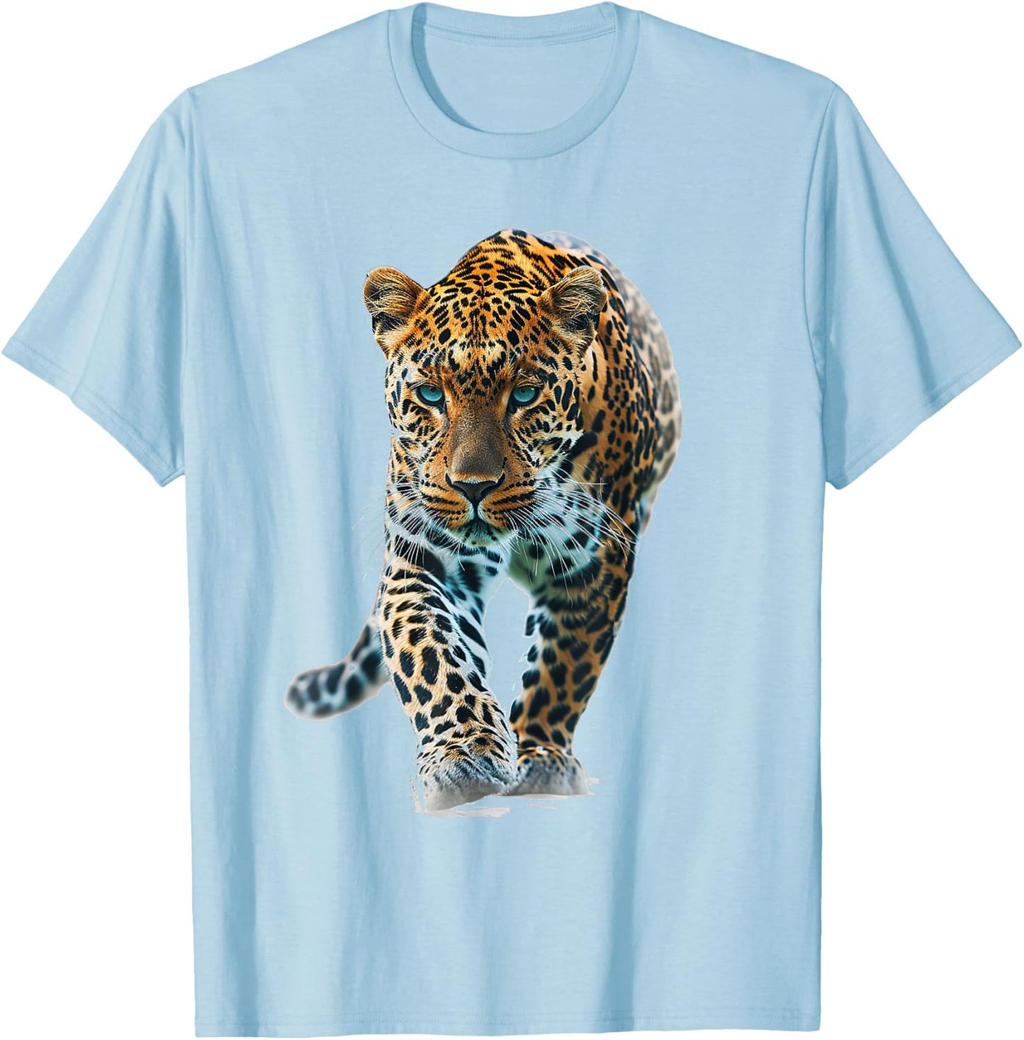 Leopard Animal Print Motif Drawing Portrait Leopard T-Shirt - T-Shirt | Light Blue