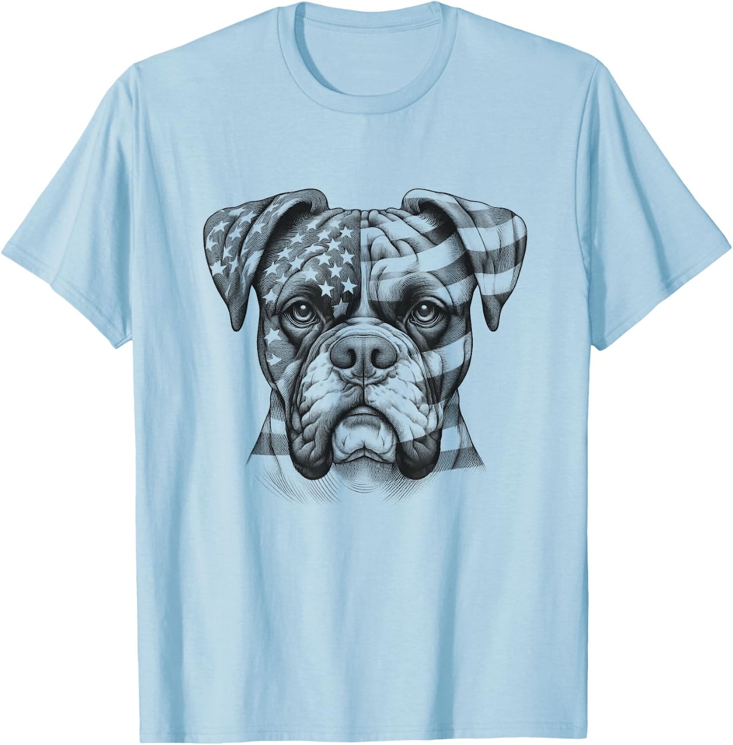 Boxer Dog American Flag USA 4th of July Design Idea T-Shirt - T-Shirt | Light Blue
