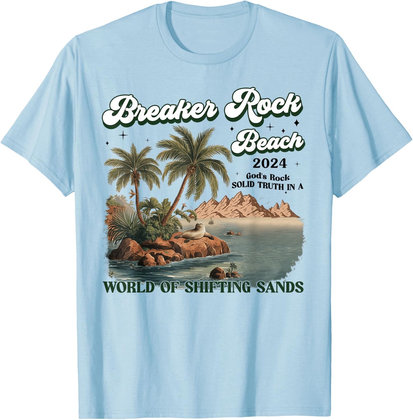 Breaker Rock Beach God's Rock Solid Beach VBS 2024 Retro Women T-Shirt - T-Shirt | Light Blue