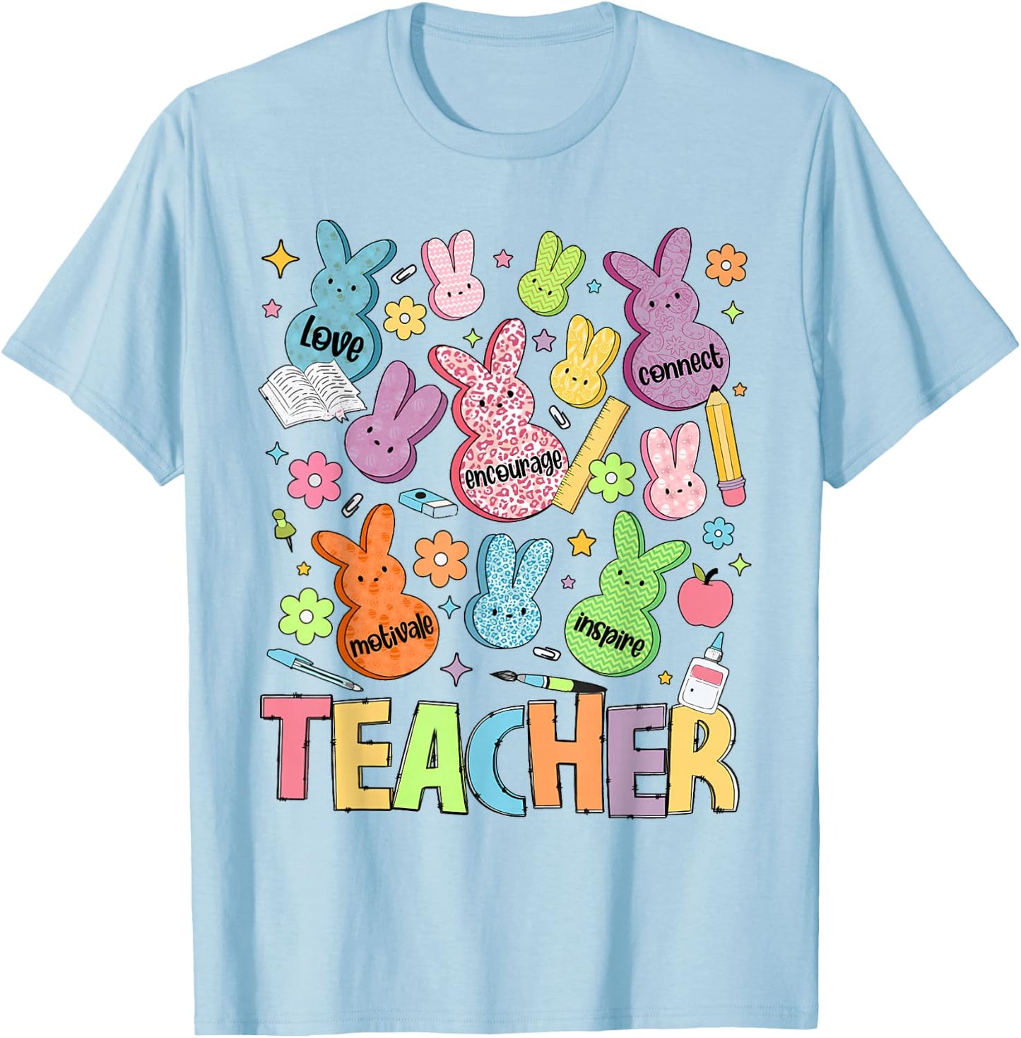 Teacher of the Sweetest Bunny Easter Day Teaching T-Shirt - T-Shirt | Light Blue