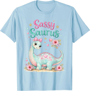 Sassy Saurus Cute Brachiosaurus Girls Toddlers Dinosaur Dino T-Shirt - T-Shirt | Light Blue