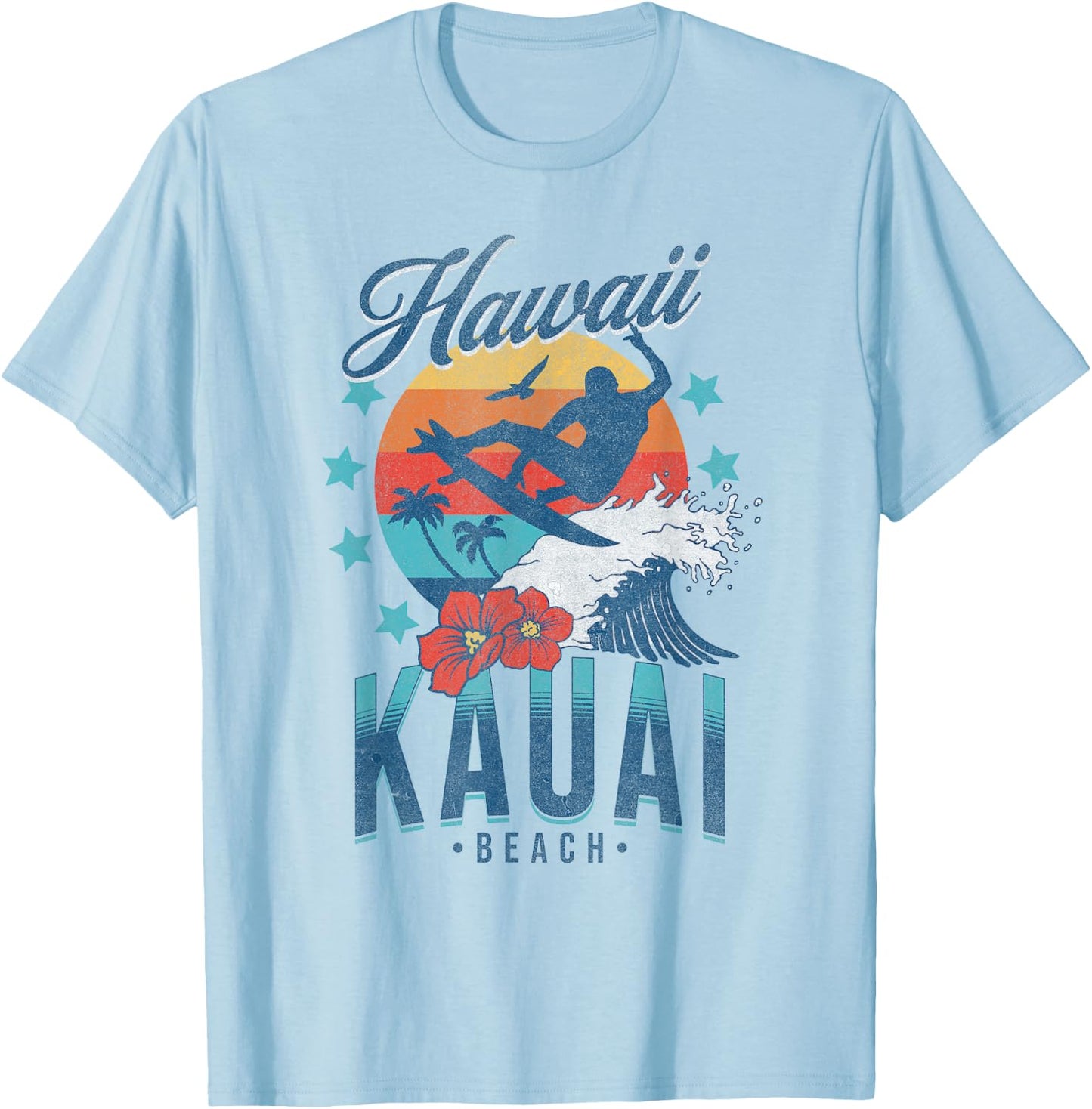 Kauai Beach Hawaii Surfing Vintage Hawaiian Retro Surf Women Kids T-Shirt - T-Shirt | Light Blue