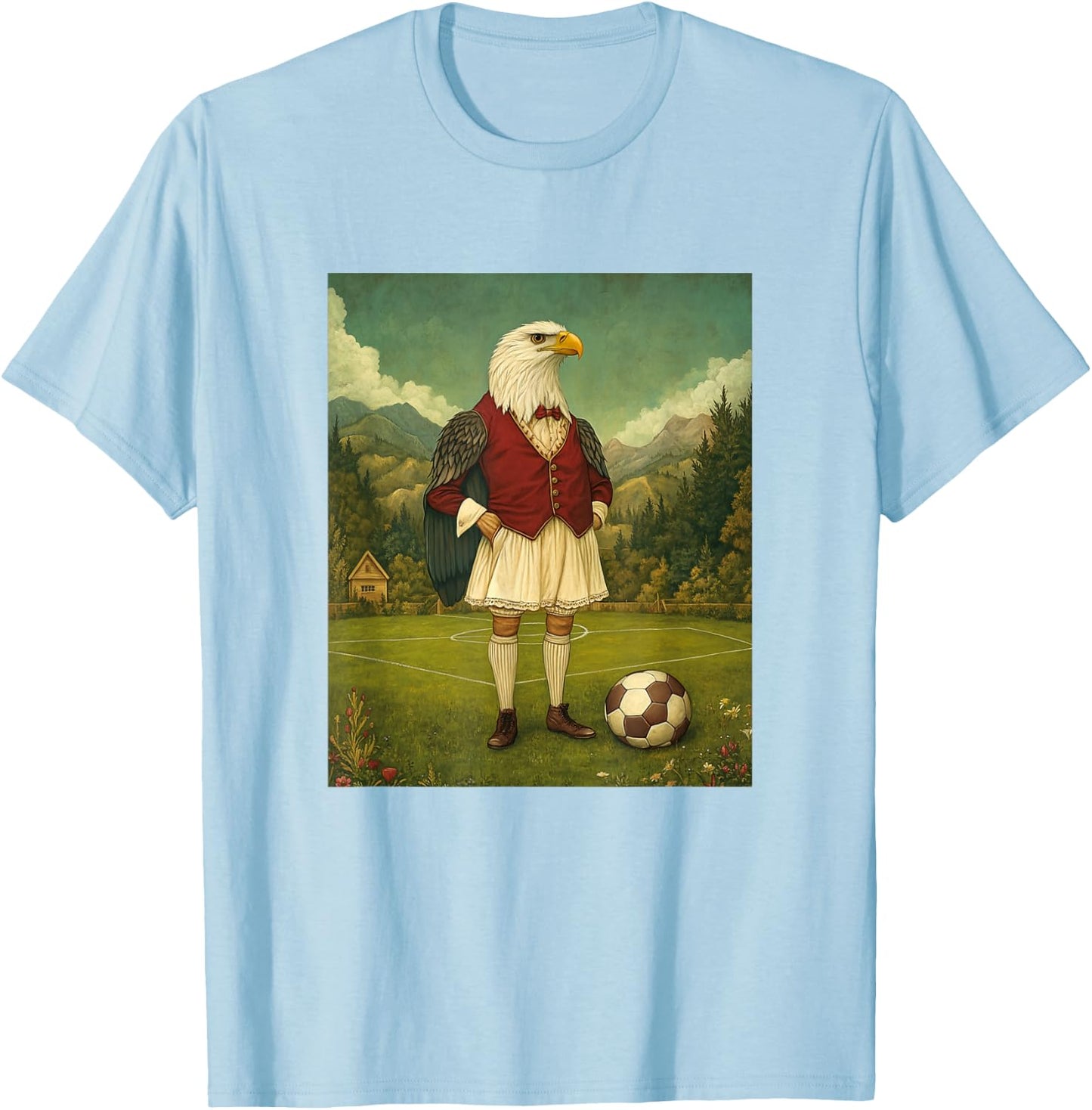 Funny Eagle Playing Soccer Graphic Weird Eagle T-Shirt - T-Shirt | Light Blue