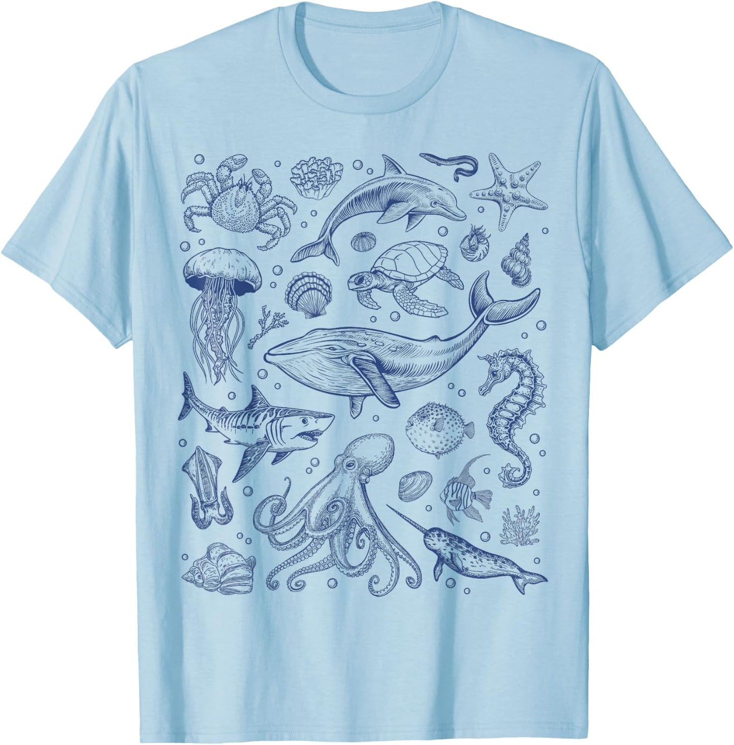 Ocean Life Sea Aesthetic Dolphin Beach 90s Vintage Graphic T-Shirt - T-Shirt | Light Blue
