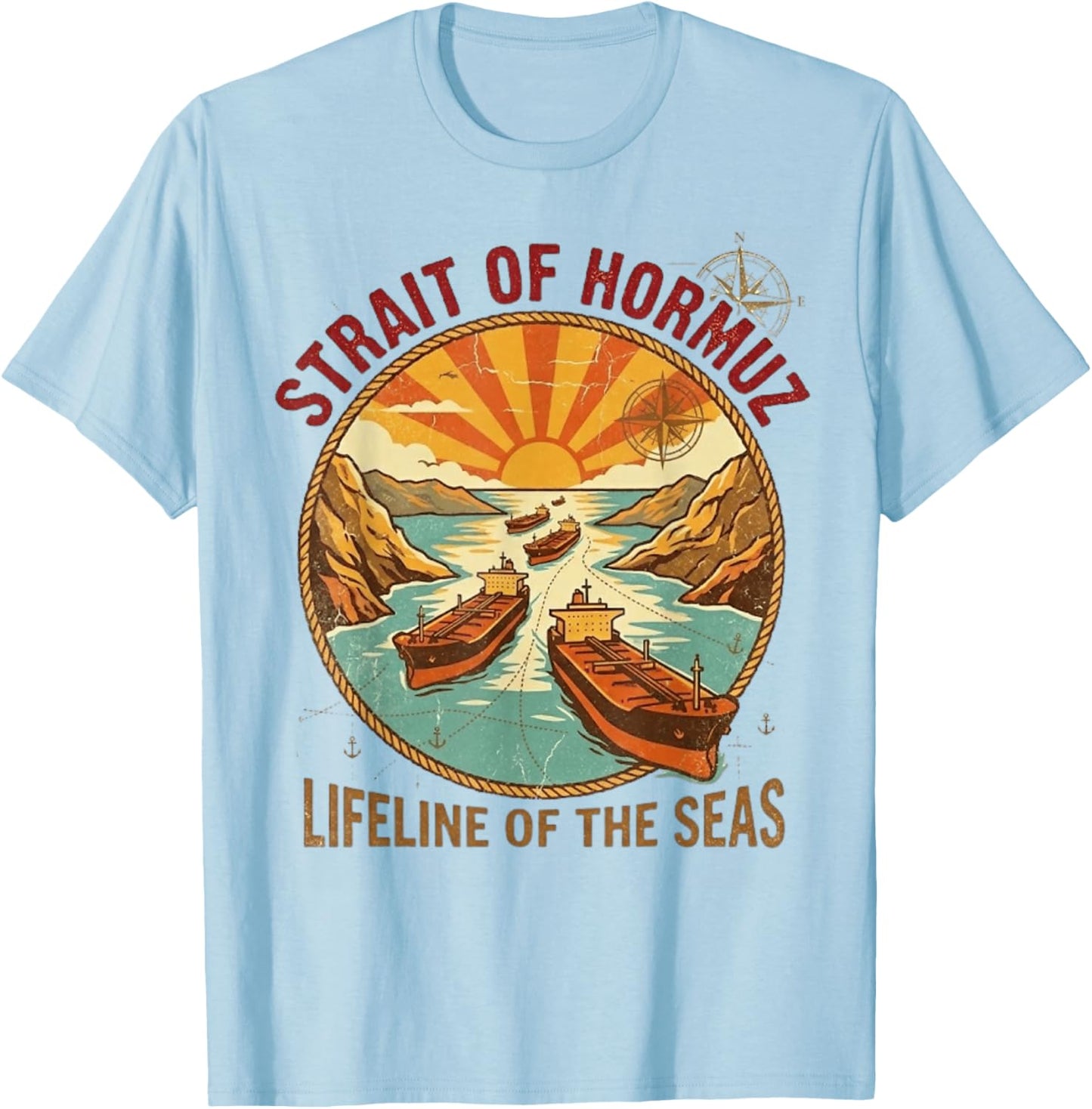 Vintage Strait of Hormuz | Retro 70s Maritime Travel T-Shirt - T-Shirt | Light Blue