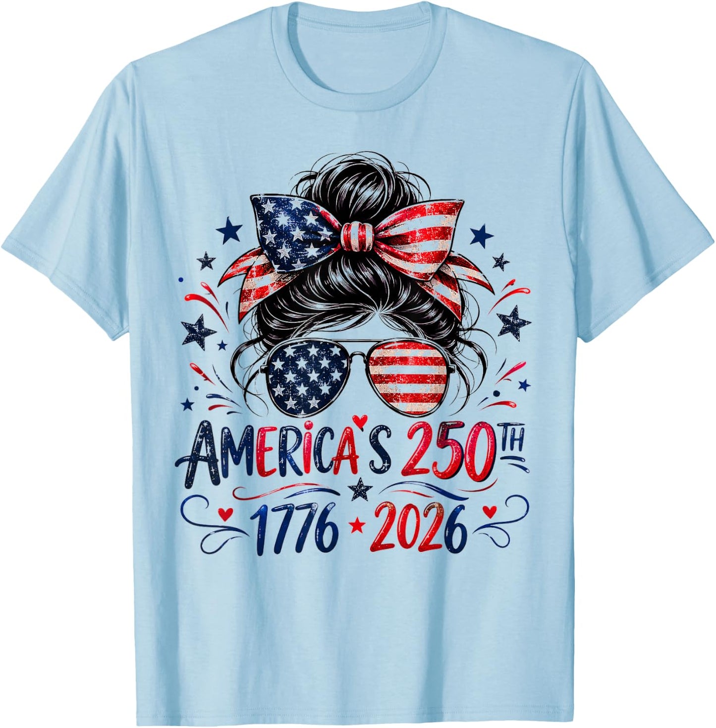Girls 250 American Anniversary Outfit 4th of July Patriotic T-Shirt - T-Shirt | Light Blue