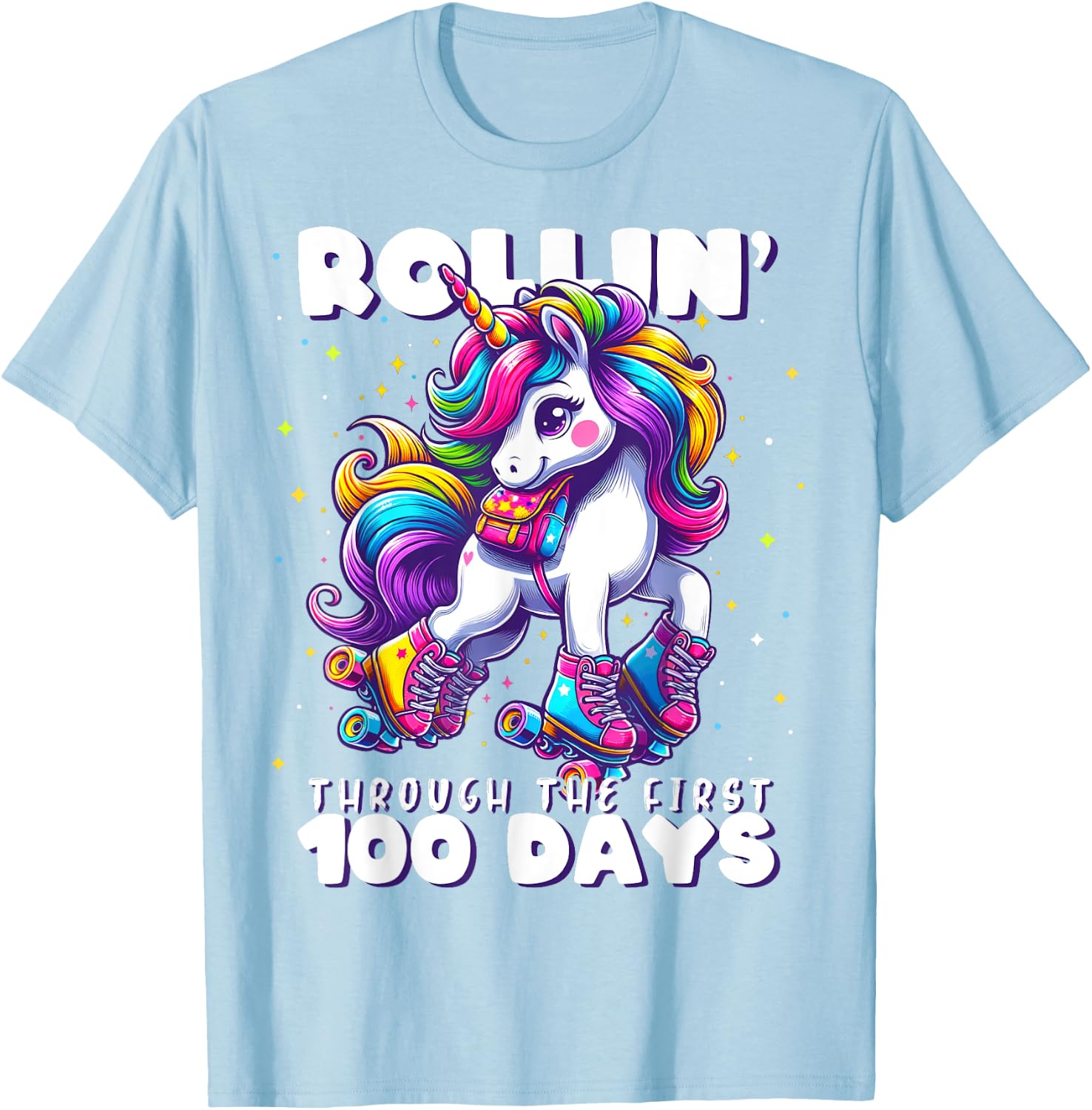 100 Days of School Girls Teacher 100th Day Unicorn Outfit T-Shirt - T-Shirt | Light Blue