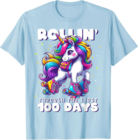 100 Days of School Girls Teacher 100th Day Unicorn Outfit T-Shirt - T-Shirt | Light Blue