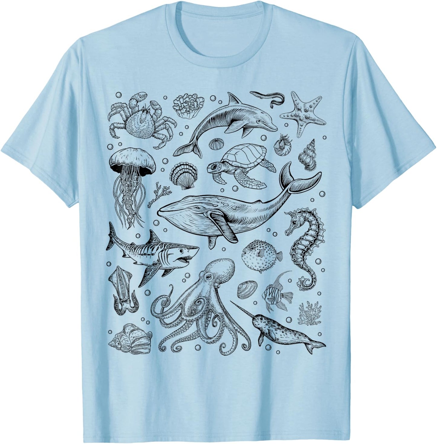 Ocean Life Dolphin Beach Fish 90s Vintage Graphic T-Shirt - T-Shirt | Light Blue