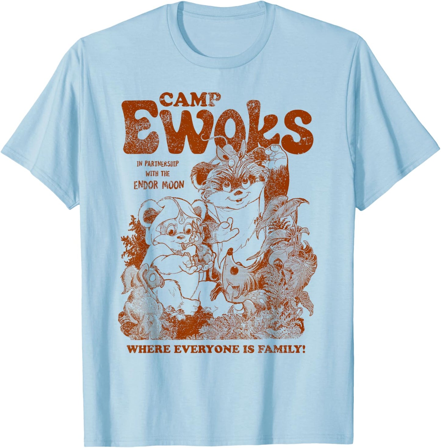 Star Wars Camp Ewoks Wicket Kneesaa Vintage Style Distressed T-Shirt - T-Shirt | Light Blue
