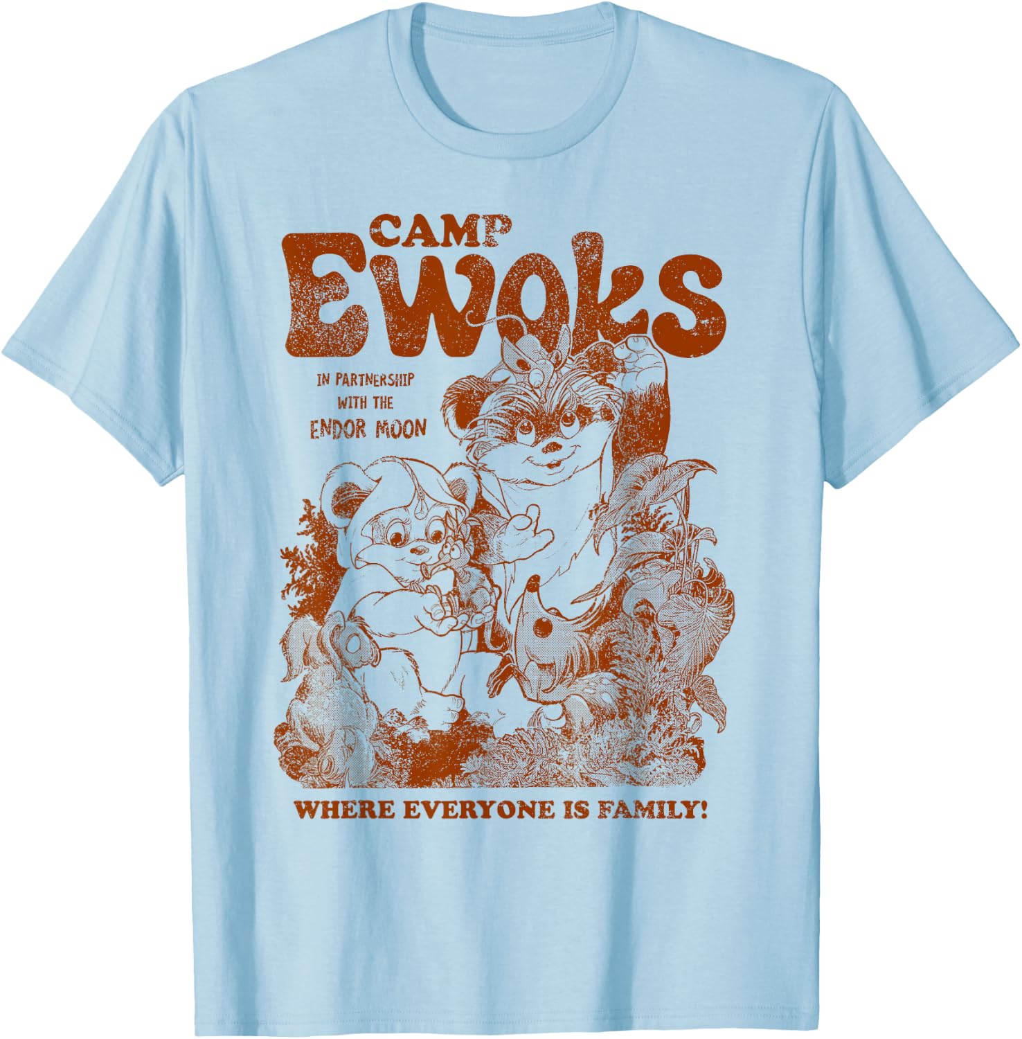 Star Wars Camp Ewoks Wicket Kneesaa Vintage Style Distressed T-Shirt - T-Shirt | Light Blue