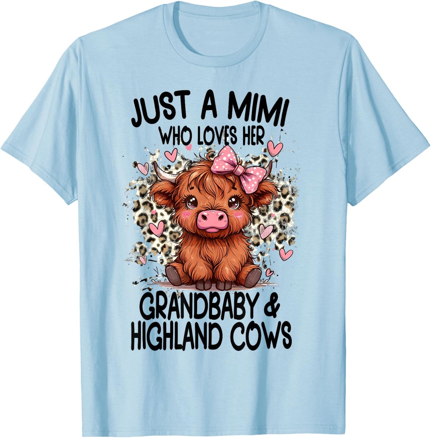 Just a MIMI loves her GRANDBABY & HIGHLAND COWS Graphic T-Shirt - T-Shirt | Light Blue
