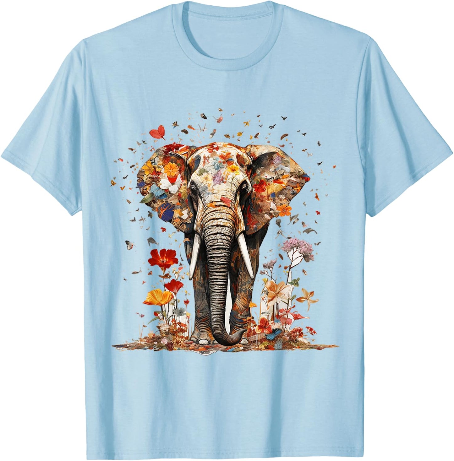 Elephant Butterfly Abstract Nature Animal Art Elephant , white, S T-Shirt - T-Shirt | Light Blue