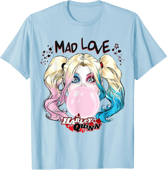 Batman Harley Quinn Bubblegum Mad Love , White T-Shirt - T-Shirt | Light Blue