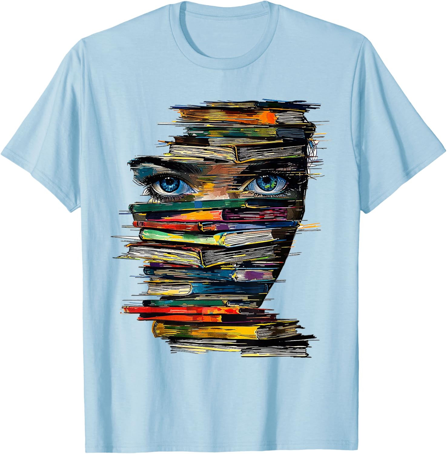 Book Women Graphic Art Colourful Eyes , White T-Shirt - T-Shirt | Light Blue