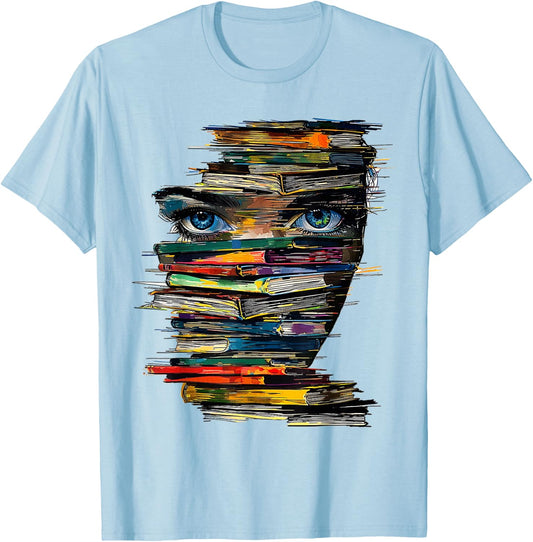 Book Women Graphic Art Colourful Eyes , White T-Shirt - T-Shirt | Light Blue