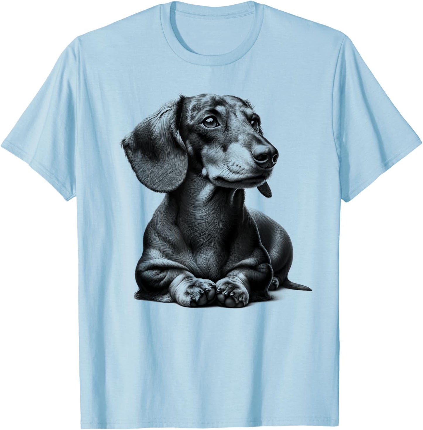 Super Cute Dachshund in Lying Pose as Cool Portrait , gray T-Shirt - T-Shirt | Light Blue
