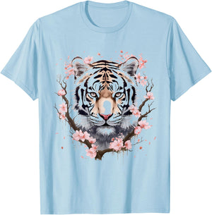 Tiger Animal Nature Pattern Art Abstract Face Tiger , white, S T-Shirt - T-Shirt | Light Blue