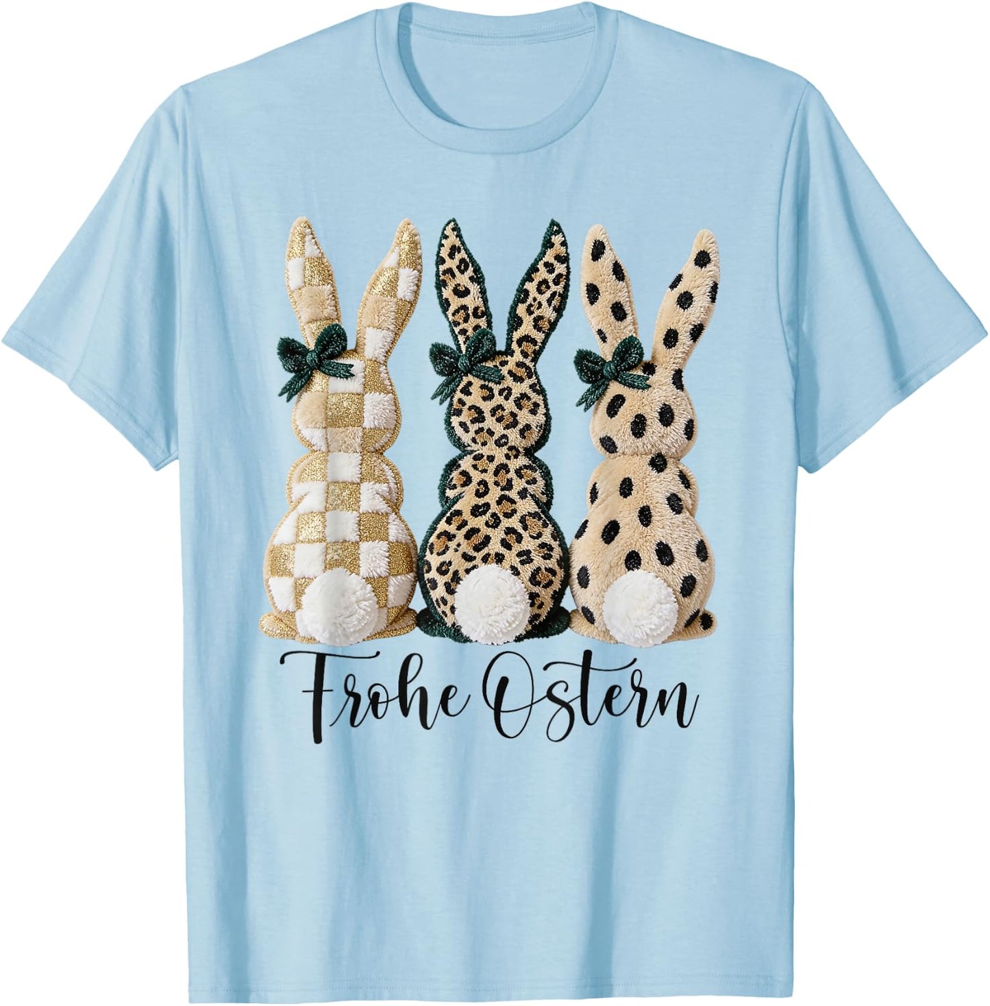 Frohe Ostern Hasen Vintage Leo Karo Punkte Print Oster Deko T-Shirt - T-Shirt | Light Blue