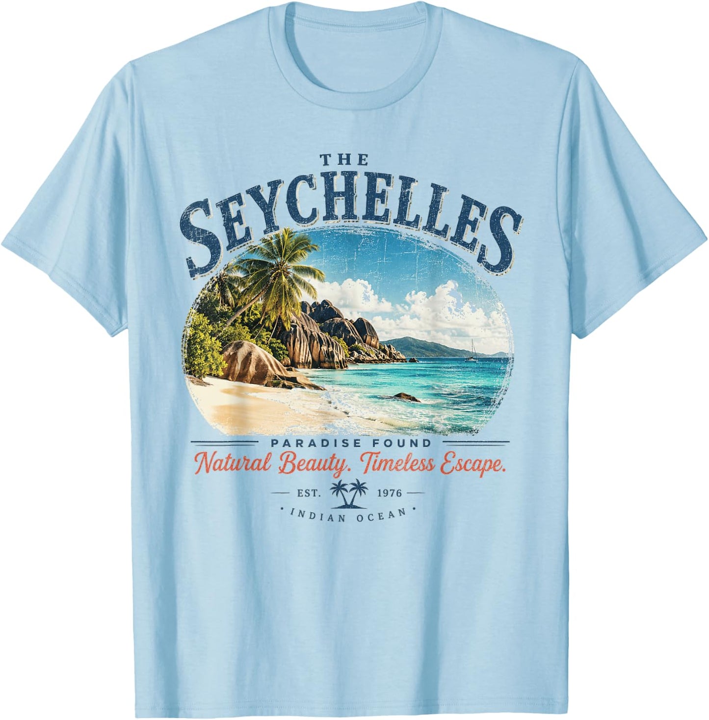 Seychelles - Vintage Tropical Paradise - Indian Ocean T-Shirt - T-Shirt | Light Blue
