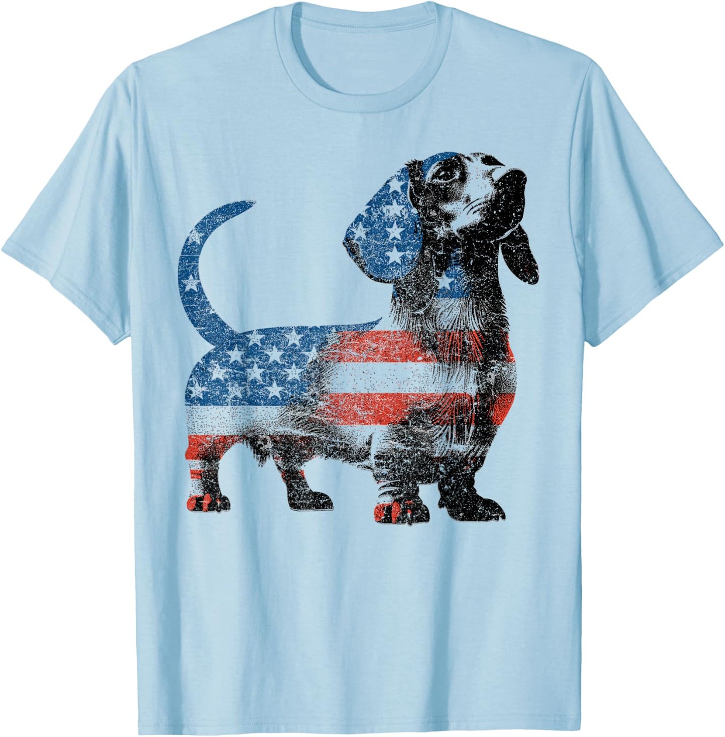 Patriotic Dachshund Dog Lovers American Flag 4th of July T-Shirt - T-Shirt | Light Blue