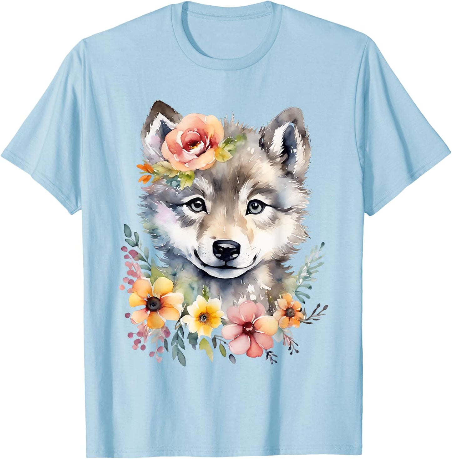 Cute Wolf Wolf Cub Wolf Motif Wolf Baby Cute Animal , White T-Shirt - T-Shirt | Light Blue