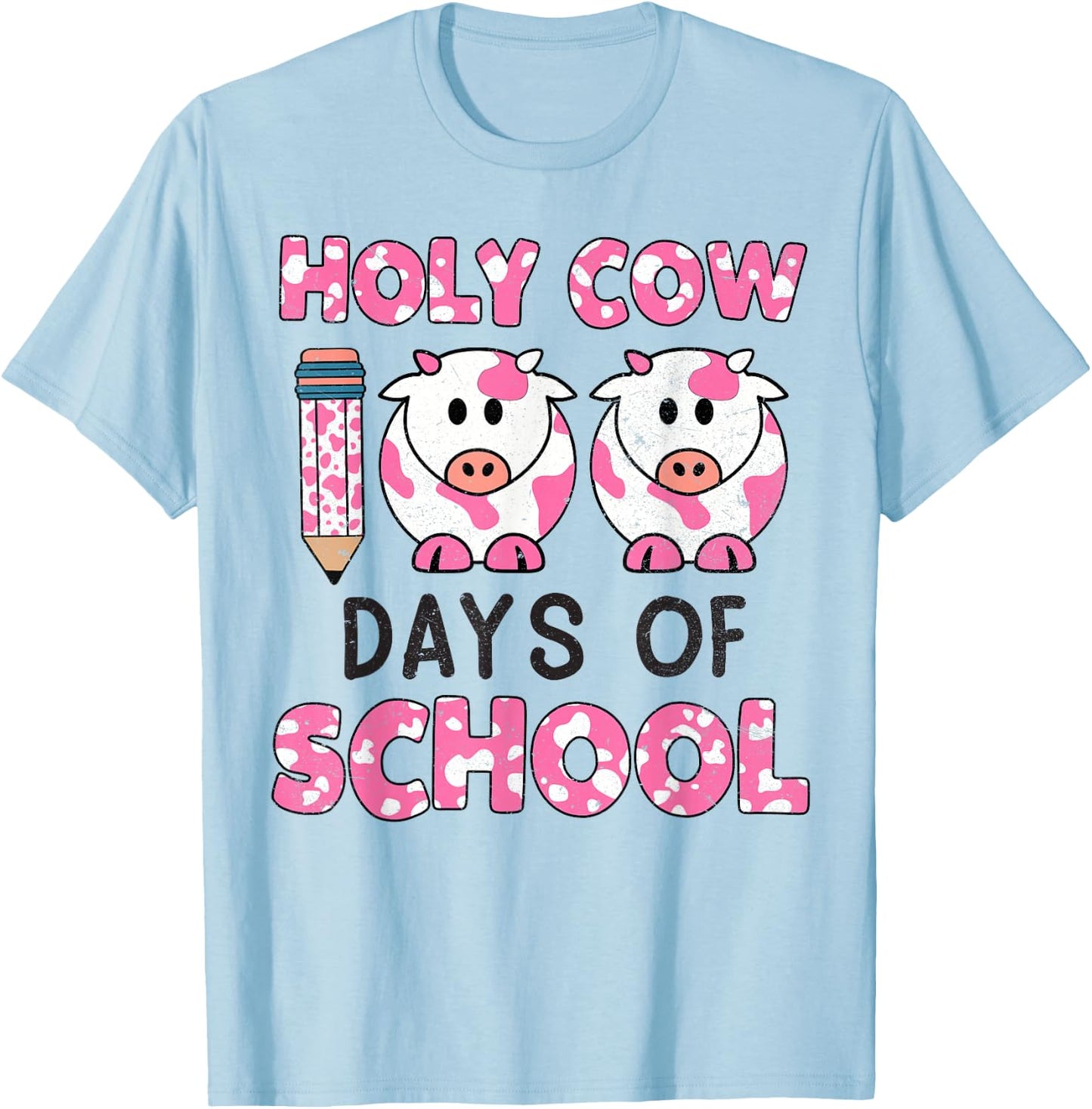 Holy Cow 100 Days Of School 100 Days Smarter Teachers Kids T-Shirt - T-Shirt | Light Blue