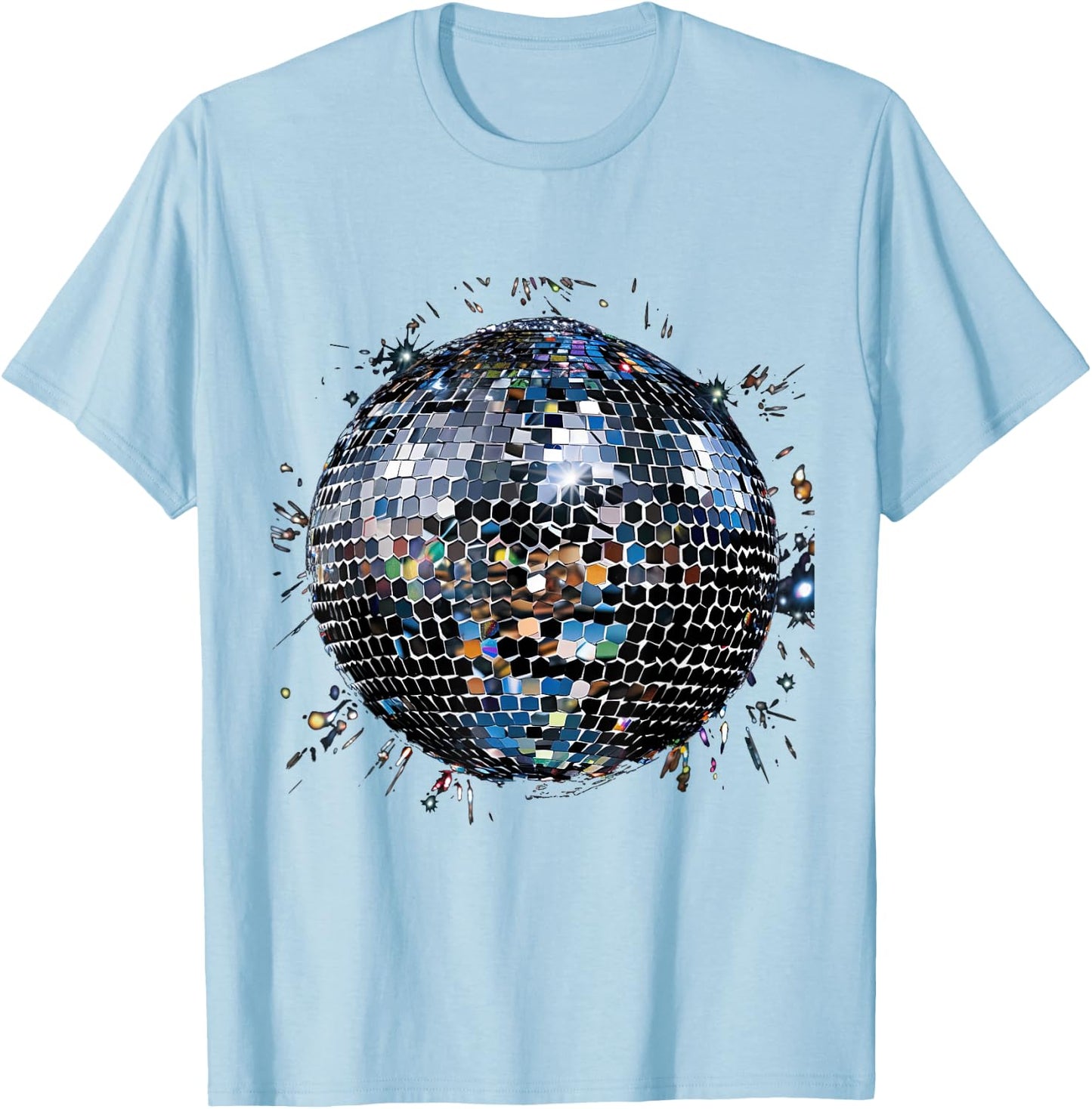 Discoball Vintage Retro House Disco Ball Cool Party , White T-Shirt - T-Shirt | Light Blue