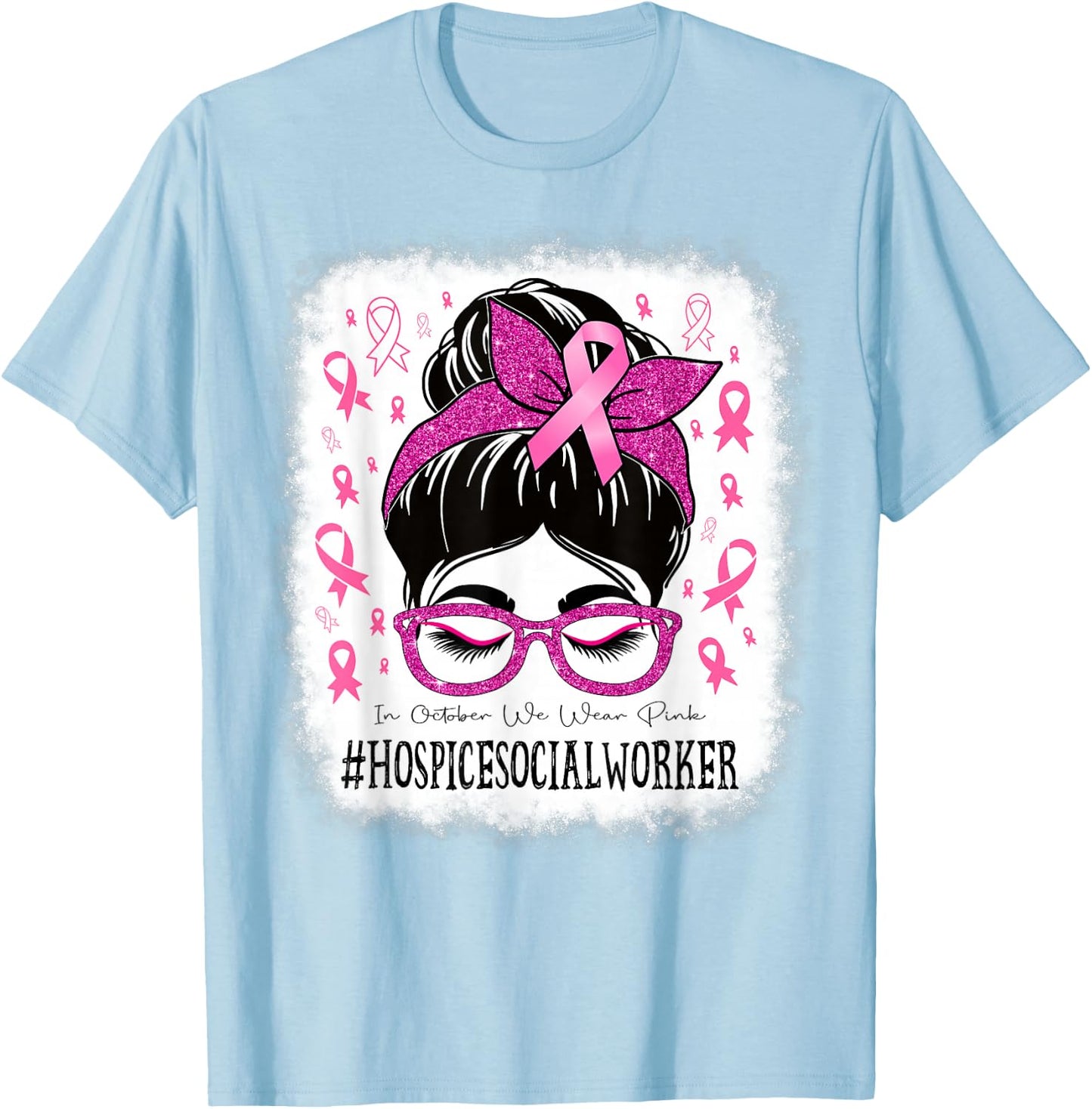 Hospice Social Worker Women Breast Cancer Awareness T-Shirt - T-Shirt | Light Blue