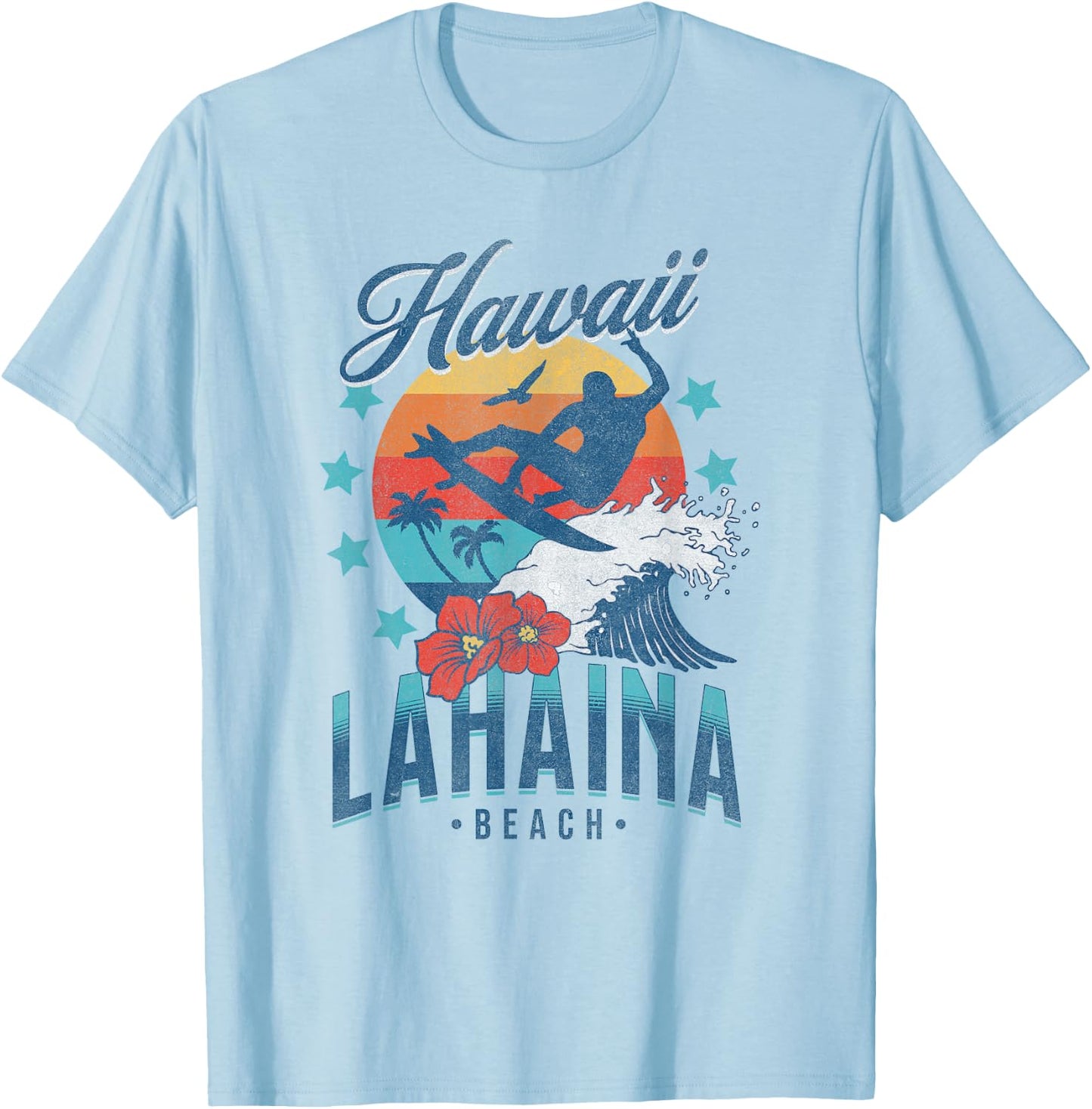 Lahaina Beach Hawaii Surfing Vintage Hawaiian Retro Surf T-Shirt - T-Shirt | Light Blue