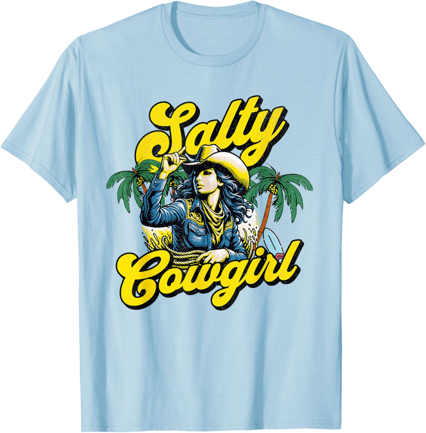 Salty Cowgirl Beach Palm Surf T-Shirt - T-Shirt | Light Blue