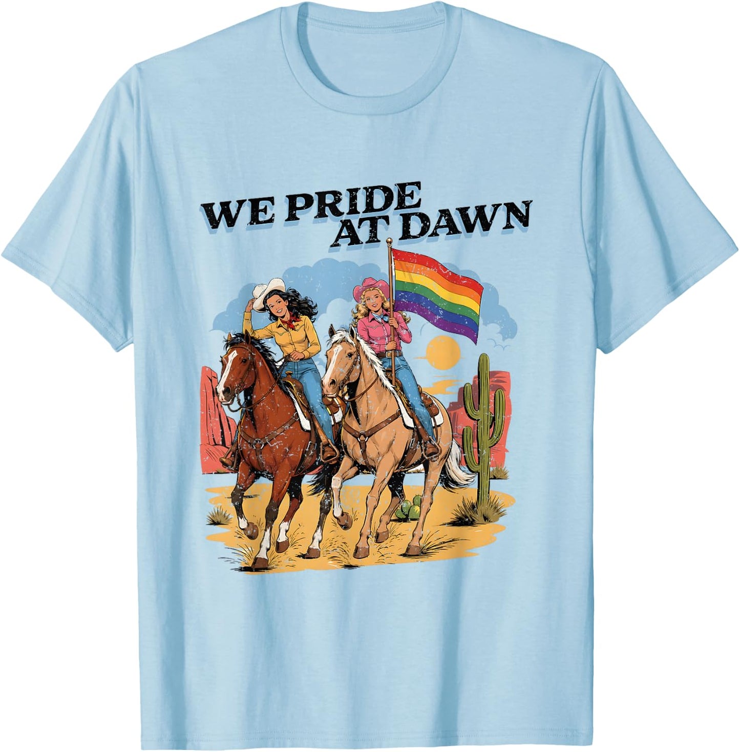 Lesbian Cowgirl Vintage Lesbian Pride Queer Western LGBTQ T-Shirt - T-Shirt | Light Blue