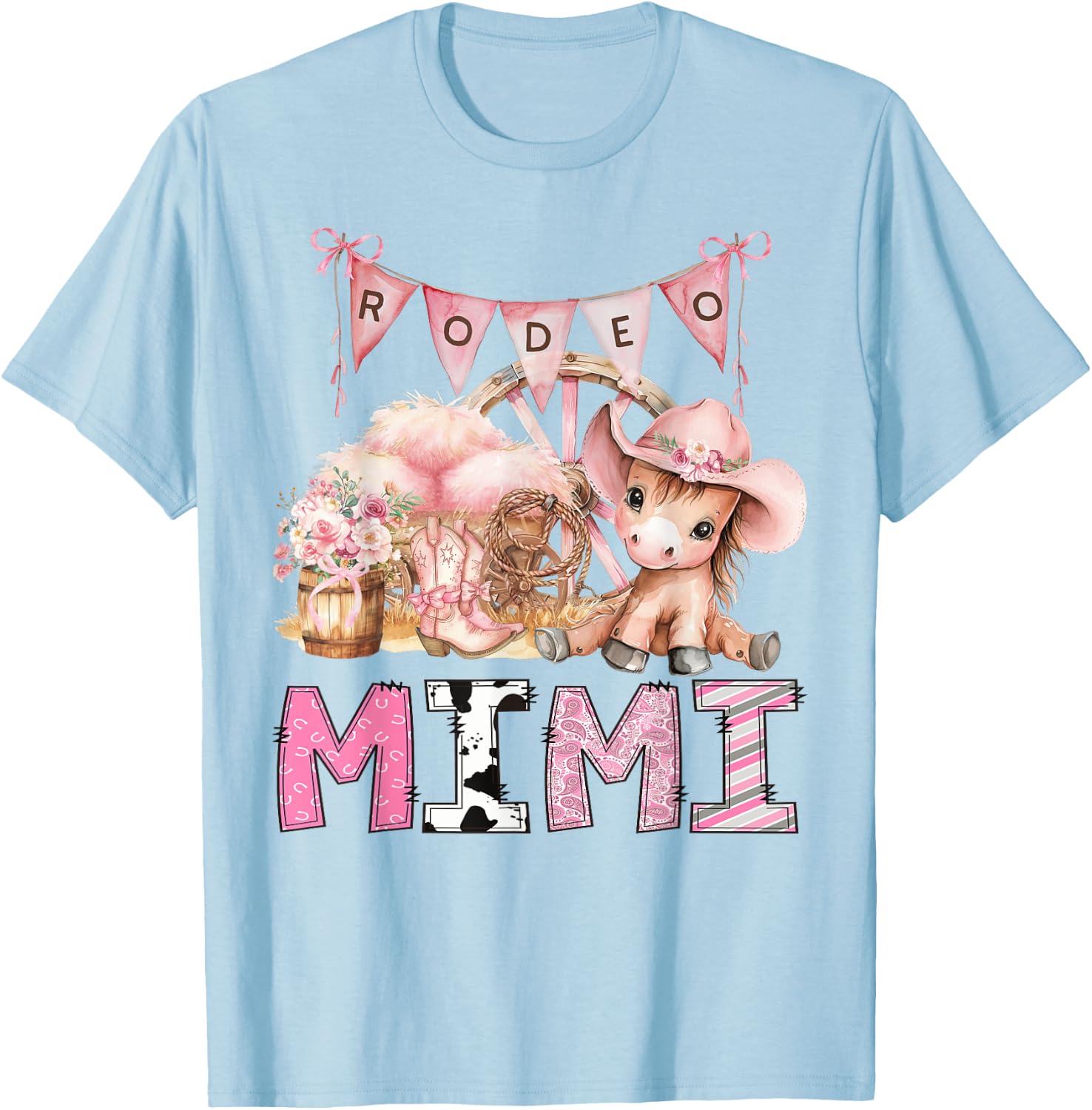 CowGirl Rodeo Mimi Pink Coquette 1St Birthday Party T-Shirt - T-Shirt | Light Blue