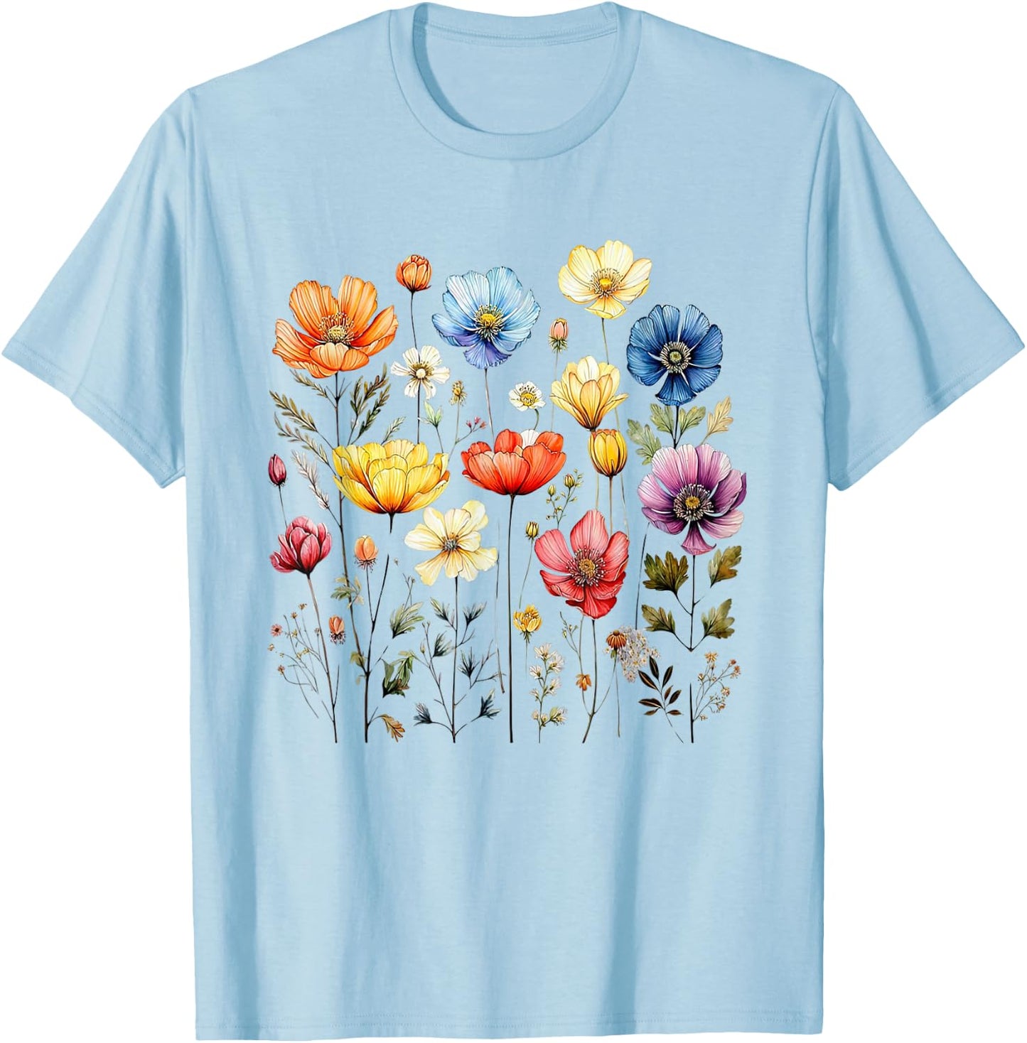 Wildflowers Summer Garden Spring Flowers Retro Women , white, S T-Shirt - T-Shirt | Light Blue